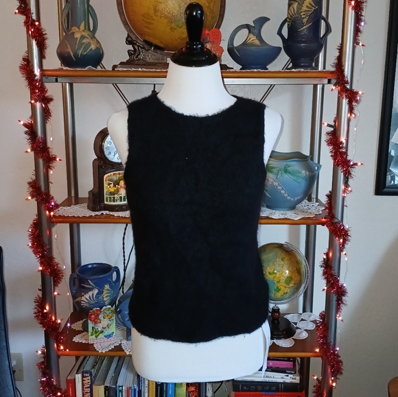 Vintage Tom Ford 1999 Gucci black fuzzy knit short sleeve sweater size M - Picture 1 of 10